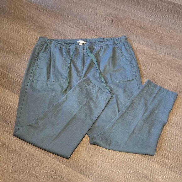 Eileen Fisher Women's Size Large 100% Organic Cotton Twill Ankle Pants Green EUC - Picture 2 of 9